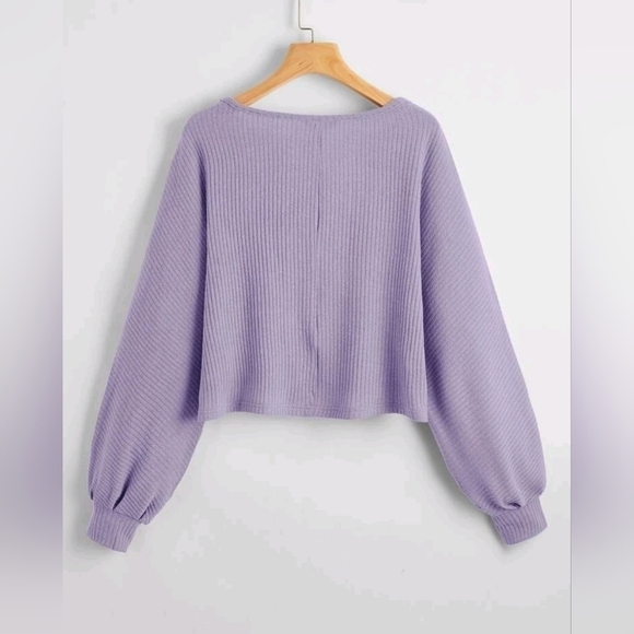 SHEIN Ribbed Long Sleeve Semi-Cropped Tee Lilacs Purple Small - Picture 5 of 5